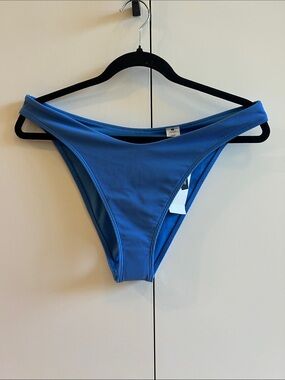 Abercrombie & Fitch Ribbed High-Leg Cheeky Bikini Bottom in Blue